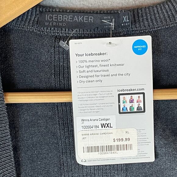 Icebreaker Gray Women’s XL Ariana Cardigan Merino Wool Sweater NWT - Picture 2 of 6